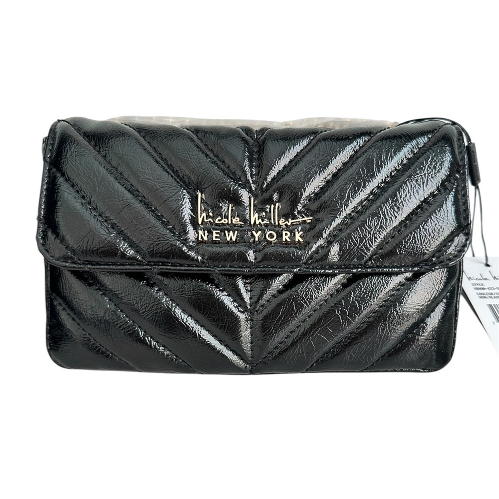 NICOLE MILLER Black Quilted Adjustable Crossbody Shoulder Handbag Women NWT $50 - Picture 1 of 12